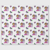 Papier Cadeau Fée Whimsical Violet, Fleurs, Papillons (Plat)
