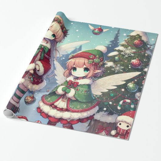 Papier Cadeau Fées d'hiver Noël (Déroulé)