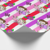 Papier Cadeau Fées, fleurs et papillons violets et roses (Coin)