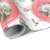 Papier Cadeau Fées Rose Floral Champignons Fairy Castle Annivers (Coin rond)