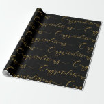 Papier Cadeau Félicitations aux lettres Black et Gold modernes<br><div class="desc">Lettres mains en noir et or Félicitations papier d'emballage. Parfait pour diverses occasions,  y compris la remise des diplômes,  l'anniversaire,  le mariage,  l'anniversaire,  le baby shower,  la douche nuptiale et bien d'autres occasions. c) Le Happy Cat Studio</div>