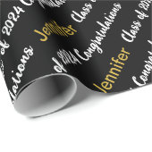 Papier Cadeau Félicitations Black White Gold Classe de 2024 (Coin rond)