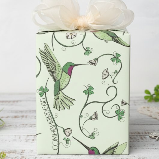 Papier Cadeau Félicitations Colibri Trèfle Vert