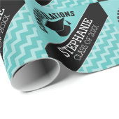 Papier Cadeau Félicitations Diplômé - Aqua Black Graduation (Coin rond)