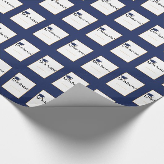 Papier Cadeau Félicitations Diplômé, Casquette, Tassel, Bleu, Or (Coin)