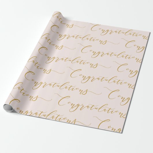 Papier Cadeau Félicitations écriture moderne rose et or (Déroulé)