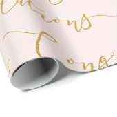 Papier Cadeau Félicitations écriture moderne rose et or (Coin rond)