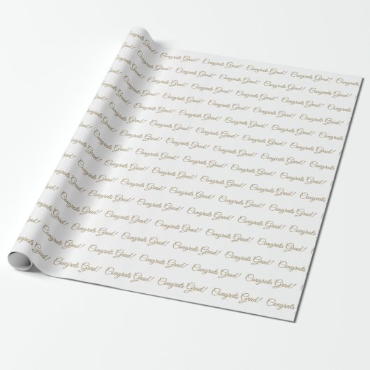 Papier Cadeau Félicitations écriture or blanc gris motif élégant (Déroulé)