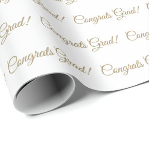 Papier Cadeau Félicitations écriture or blanc gris motif élégant