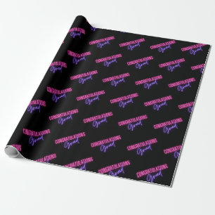 Papier Cadeau félicitations grad, graduation rose violet noir