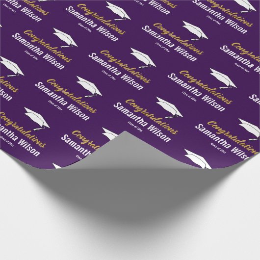 Papier Cadeau Félicitations Grad Nom foncé violet or blanc (Coin)