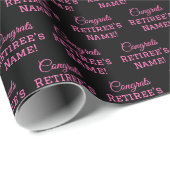 Papier Cadeau Félicitations Personnalisées Retraite ! Rose chaud (Coin rond)