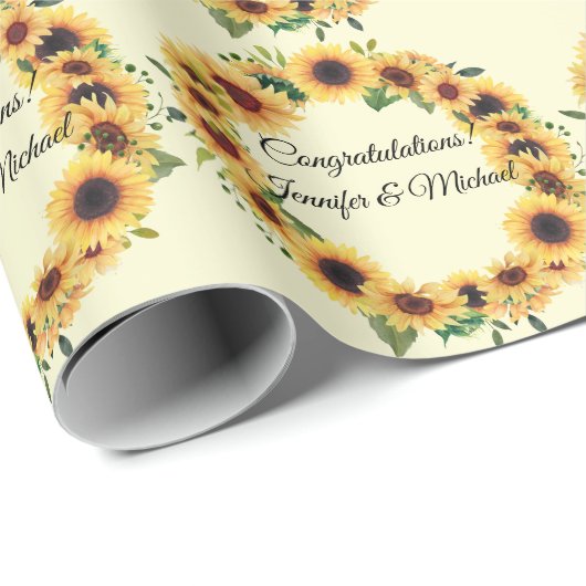 Papier Cadeau Félicitations pour le mariage de tournesol Ajouter (Coin rond)