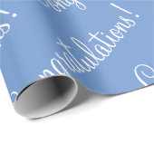 Papier Cadeau Félicitations Script Blanc Diplôme Bleu (Coin rond)