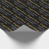 Papier Cadeau Félicitations Script Nom Diplômé Noir Blanc Or (Coin)