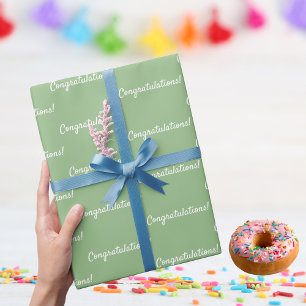 Papier Cadeau Félicitations vert sauge blanc