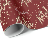 Papier Cadeau Feliz Natal Golden Script Nom personnalisé Bourgog (Coin rond)