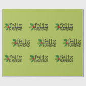 Papier Cadeau Feliz Navidad avec le houx de Noël (Plat)