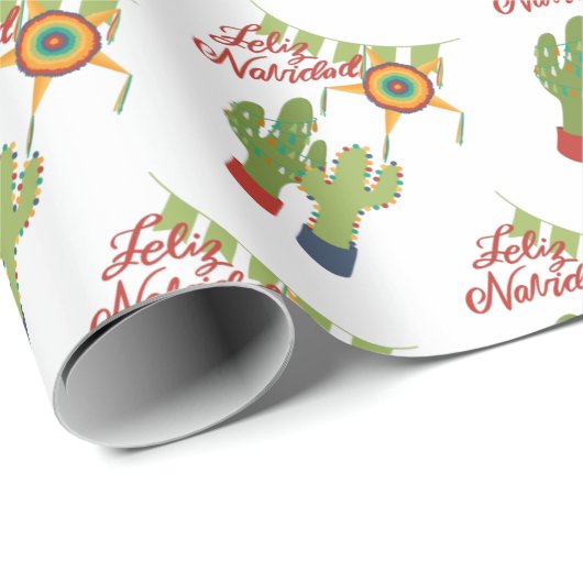 Papier Cadeau Feliz Navidad Cactus décoré (Coin rond)