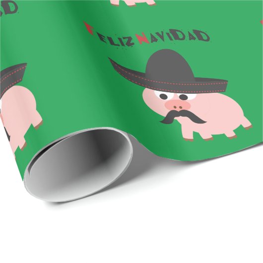 Papier Cadeau Feliz Navidad ! Cochon (Coin rond)