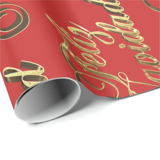Papier Cadeau Feliz Navidad Espagne Noël Rouge et or (Coin rond)