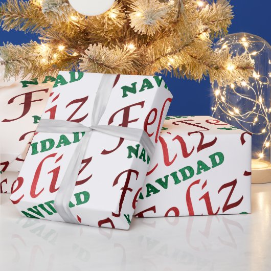Papier Cadeau Feliz Navidad Espagnol Rouge Vert Noël (Vacances)