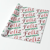 Papier Cadeau Feliz Navidad Espagnol Rouge Vert Noël (Déroulé)