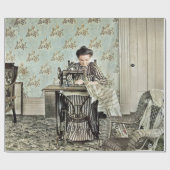 Papier Cadeau Femme à la machine à coudre teintée de photo des a (Plat)