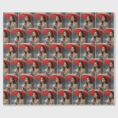 Papier Cadeau Femme avec une coupe de café chaud sous un paraplu (Plat)