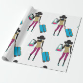 Papier Cadeau Femme Avec Une Valise (Déroulé)
