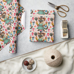 Papier Cadeau Femme de ménage chat nettoie la maison