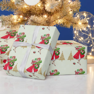 Papier Cadeau Femme de Noël vintage présente rouge vert or