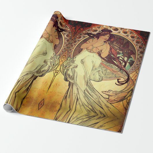 Papier Cadeau Femme élégante Art nouveau Alphonse Mucha (Déroulé)