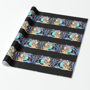 PAPIER CADEAU FEMME ÉLÉGANTE BEAUTÉ BIJOU /DAME, RUBAN BLEU, FLE