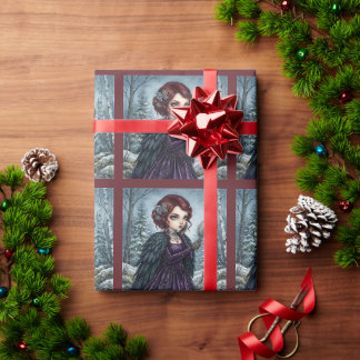 Papier Cadeau Femme fée gothique aux ailes sombres enchantée