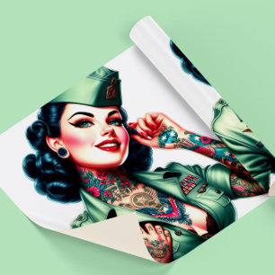 Papier Cadeau Femme Militaire Tatouée Vintage