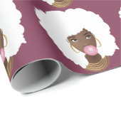 Papier Cadeau Femme noire, Afro blanche, Bubblegum rose, Violet (Coin rond)