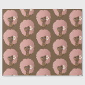 Papier Cadeau Femme noire, Afro rose avec Fleur, Brown (Plat)