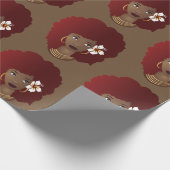 Papier Cadeau Femme noire, Afro rouge avec fleur, Brown (Coin)