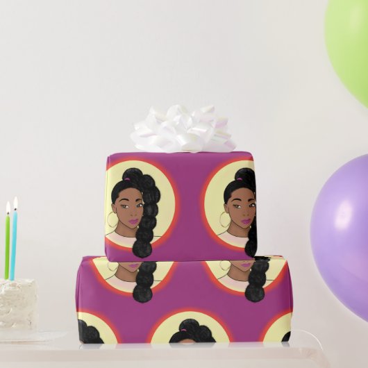 Papier Cadeau Femme noire, Beauté brillante, Puff Ponytail (Cadeaux de fête)