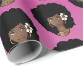 Papier Cadeau Femme noire, Fleur dans les cheveux naturels, Mage (Coin rond)