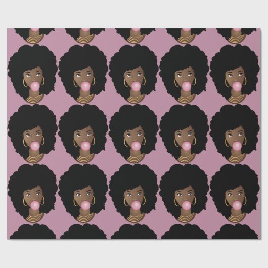Papier Cadeau Femme noire, gomme à bulle rose croustillante, vio (Plat)