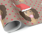Papier Cadeau Femme noire, Santa Hat Bubblegum Red Polka Dot (Coin rond)
