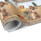 Papier Cadeau Femme Occidentale vintage À Cheval Agitant (Coin rond)