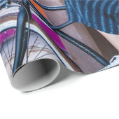 Papier Cadeau Femme portant veste et shorts en denim bleu (Coin rond)