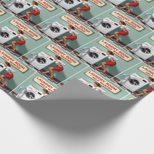 Papier Cadeau Femme rétro avec aide Lave-linge Recherchée (Coin)