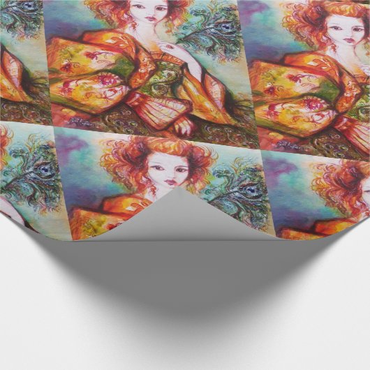 PAPIER CADEAU FEMME ROMANTIQUE AVEC PÂTE DE PEACOCK ÉCLANTE (Coin)