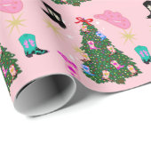 Papier Cadeau Femme rose moderne Botte occidentale Arbre de Noël (Coin rond)