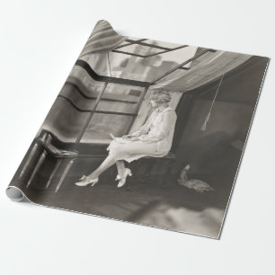 Papier Cadeau femme triste regardant par la fenêtre1940, femme,