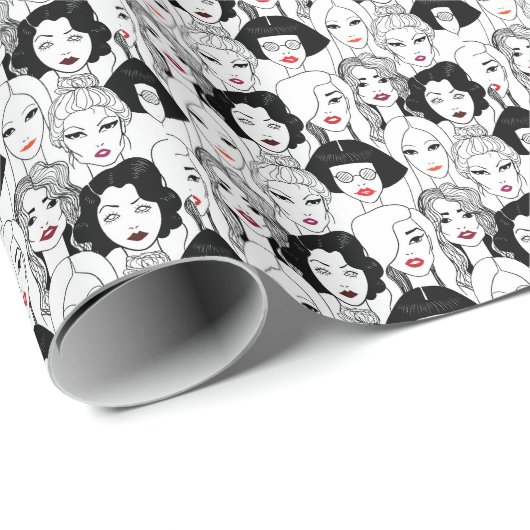 Papier Cadeau Femmes avec le motif de rouge à lèvres (Coin rond)